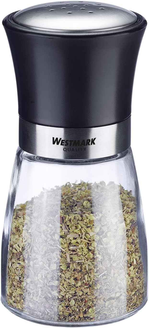 Westmark 63502260 Spice Shaker with Aroma Lid, Fine Hole Pattern, Capacity: 190 ml, Glass/Stainless Steel/Plastic, Blacky, Transparent/Black/Silver