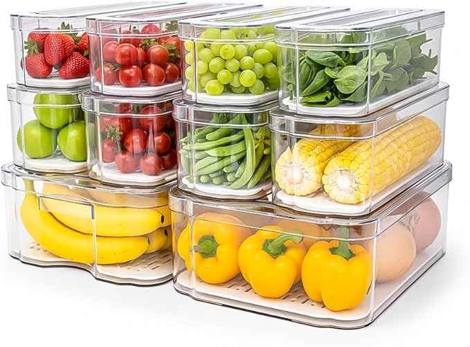 SMRCAD Fridge Organizers and Storage, 10 Pack Clear Organizer Bins with Lids for Kitchen, Pantry, Refrigerator, Food, Fruit, Vegetable Storage