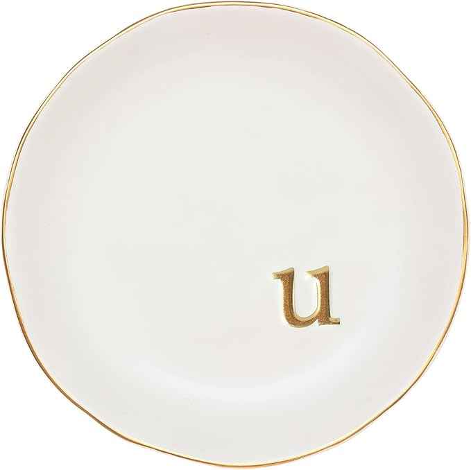 COLLECTIVE HOME - Ceramic Jewelry Tray, Decorative Trinket Dish for Rings Earrings Necklaces Bracelet Watch Keys, Birthday Mother's Day Christmas Gift for Women, 4.75", White Surface (u)