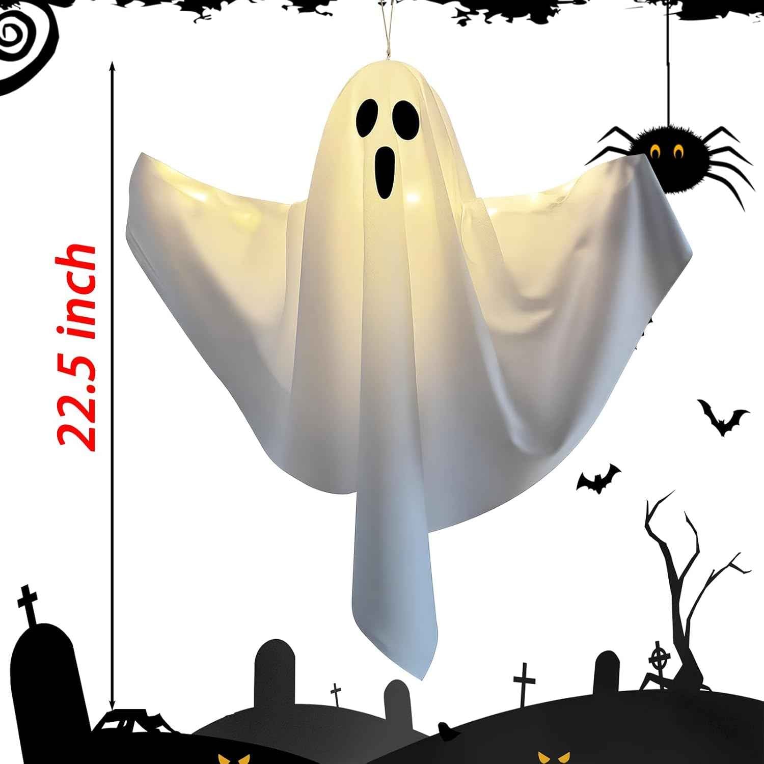 Halloween Light-up Ghost Decorations, White Hanging Flying Ghosts for Front Yard, Patio, Lawn, Garden, Party, 22.5 Inch, 3 Pack (White)