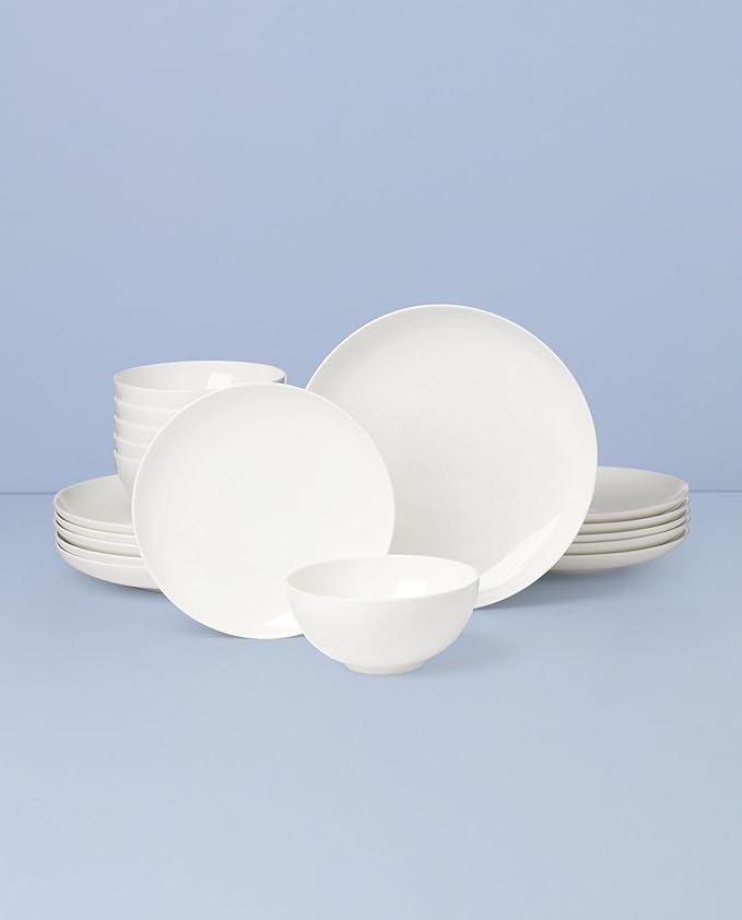 Lenox Dinnerware Sets, Studio 1414 Coupe 18-Piece Dinnerware Set, Service For 6, Bone China Material, Dishwasher Safe, Microwave Safe, Bowls, Plates And Bowls, Dinner Dishes, Plates (White, 18 Piece)