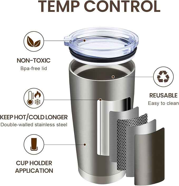 MEWAY 20oz Tumbler 8 Pack Double Wall Vacuum Insulated Travel Mug Bulk, Stainless Steel Tumblers with Lid and Straw, Durable Powder Coated Coffee Cups for Cold & Hot Drinks (Silver, 8)
