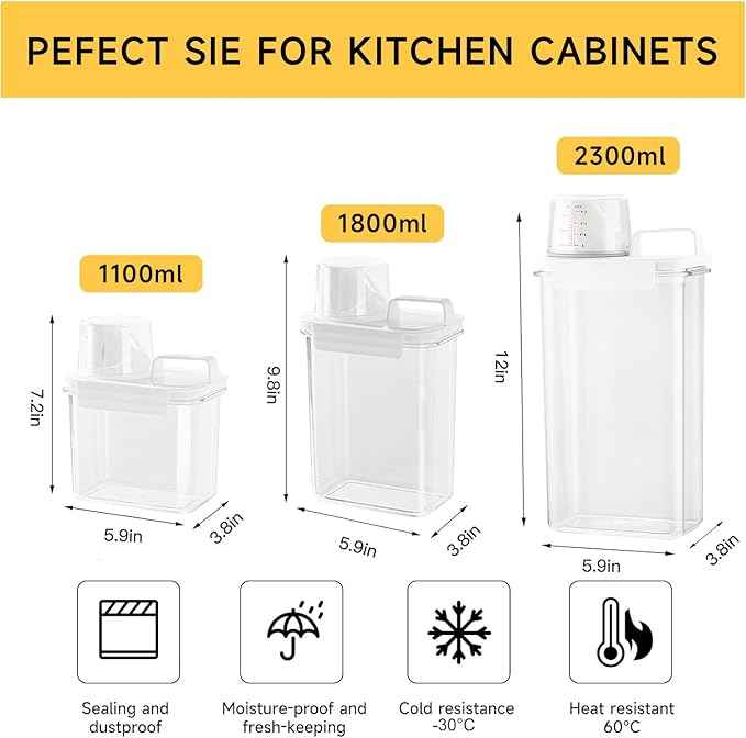 Cereal Storage Containers Sets,BPA Free with Pouring Spout Handle Airtight Food Storage Dispenser with lids For Rice Flour Pasta Grain, Pet Food Storage Container (37.2 oz + 77.7 oz (2 of Each))