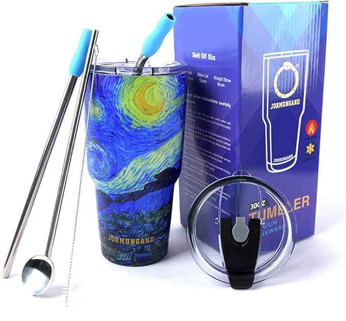 Jormungand 30 oz Tumbler with Straw Stainless Steel Vacuum Insulated Water Bottle with Replacement Lids Cup Holder Friendly Coffee Mug with Leak Proof Lid Gift for Women&Men (Starry Night)