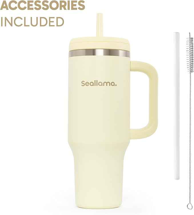 Seallama. Tumbler with Handle and Straw 40 oz | Cup Holder Compatible for Travel | Insulated Stainless Steel Cup | BPA-Free | (Lemon Haze)