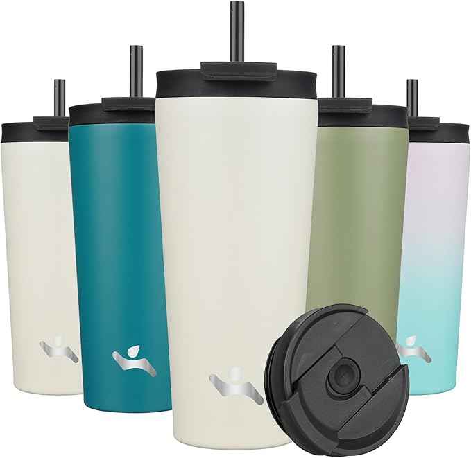 Konokyo 22 OZ Insulated Tumbler with Lid and 2 Straws Stainless Steel Water Bottle Vacuum Travel Mug Coffee Cup,Angel White