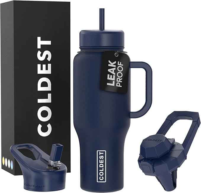 Coldest Tumbler with Handle and Straw - 100% Leak Proof Insulated Tumbler with Lid and Straw (3 Lids) - Stainless Steel Tumblers for Women & Men - Cup Holder Friendly Base, 36 oz (Greatest Show)