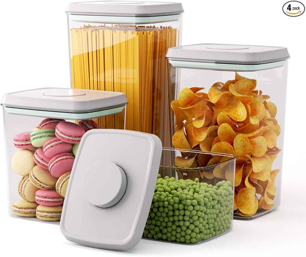 Pop Storage Set – 4 Pack Airtight Food-Grade Containers with Lids, BPA-Free, with Measurement Marks for Flour, Sugar, Pantry Organization