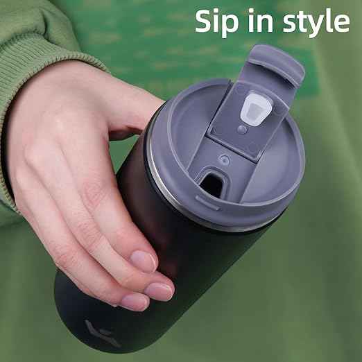 Konokyo Tumbler with Lid, 12 oz Travel Coffee Mug Double Wall Vacuum Stainless Steel Thermal Metal Cup Insulated Water Bottle,Black