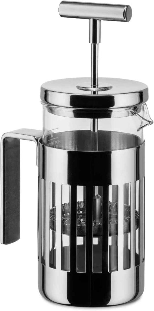 Alessi 9094/3 - Design Press Filter Coffee Maker, 18/10 Stainless Steel, Mirror Polished and Glass, 3 Cups