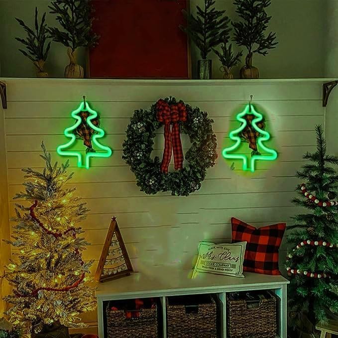 Christmas Tree Neon Light Signs for Bedroom Bedside Dorm Wall Decor,Neon Light up Christmas Decor LED Night Lights Table Ornaments Gifts for Kids Friends Christmas Party,Battery Powered or USB Powered