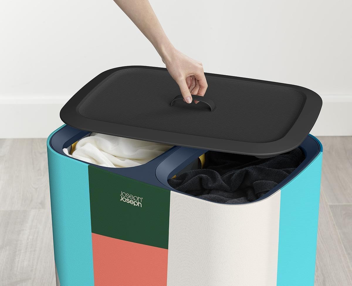 Joseph Joseph Tota 90 liter/23.8 gallon Laundry Hamper Separation Basket with lid, 2 Removable Washing Bags with Handles - Multicolor