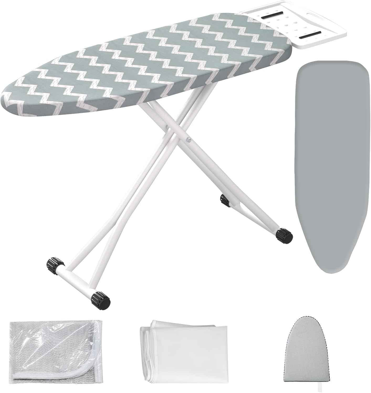 Ironing Board,Foldable Ironing Board Adjustable Height Compact Iron Board Thick Steel Tube Iron Board with Holder,Replacing Cloth Cover and Mini Handheld Gloves,Gift for Women(Blue Waves)