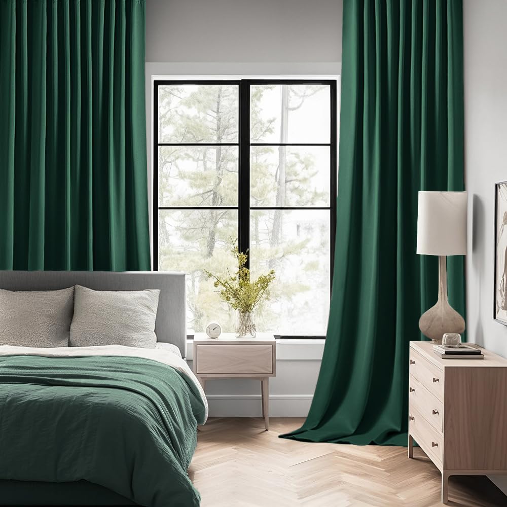 MIULEE Hunter Green Back Tab Blackout Curtains 102 Inch Long 2 Panels Set for Living Room Bedroom, Rod Pocket/Pinch Pleated Thermal Insulated Room Darkening Floor to Ceiling Window Drapes