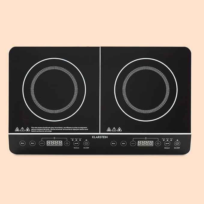 Klarstein VariCook Slim Double Induction Hob 3500W, 240°C, 10 Adjustable Power Levels, Glass Surface, Timer, Touch Control via Surface, Black