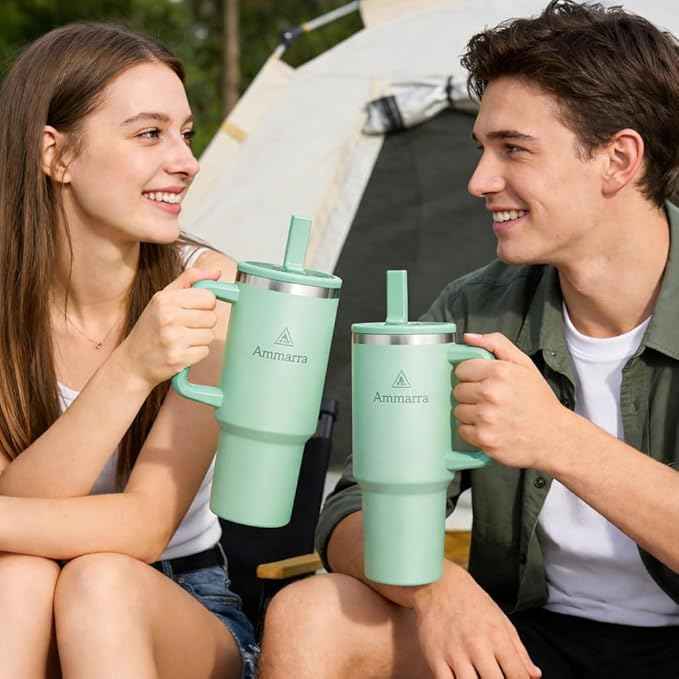 40oz Stainless Steel Vacuum Insulated Tumbler with Handle and Straw, Large Capacity Insulated Cup (Lime Green)