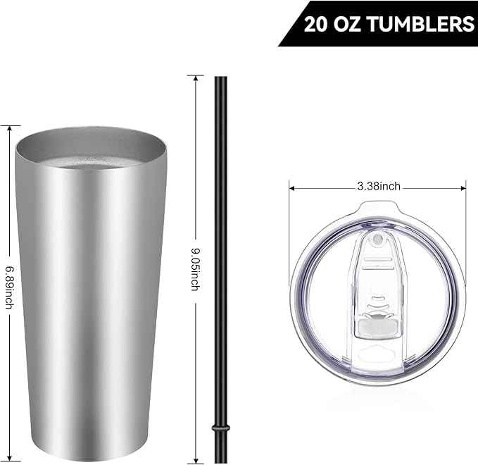 VEGOND 20oz Tumbler Bulk with Lid and Straw 1 Pack, Stainless Steel Vacuum Insulated Tumbler, Double Wall Coffee Cup Travel Mug, Stainless Steel