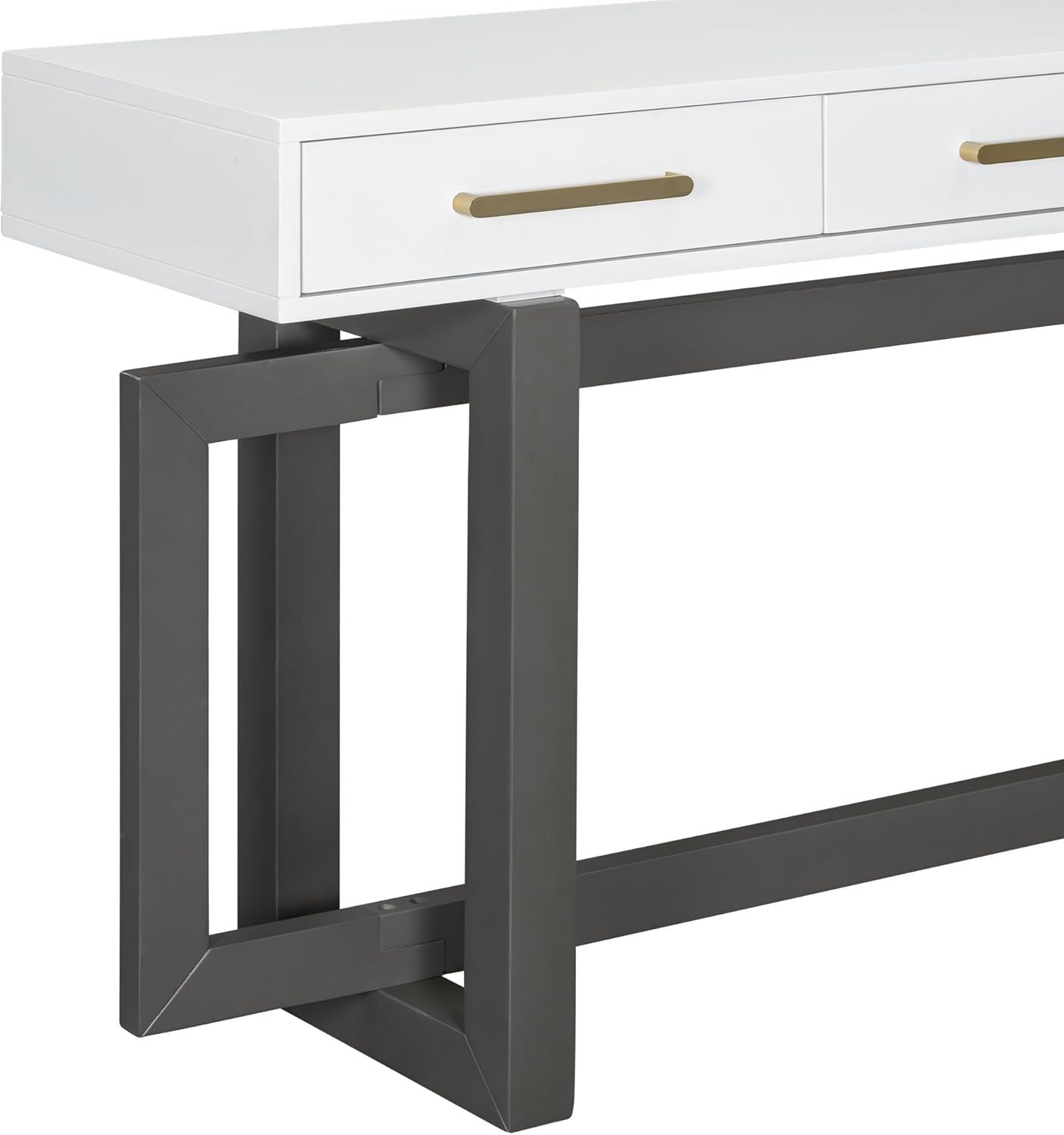 Contemporary Entryway Console Table 57-Inch Extra Long Minimalist Entry Sofa Table with Storage Drawers for Living Room Hallway, Gray & White