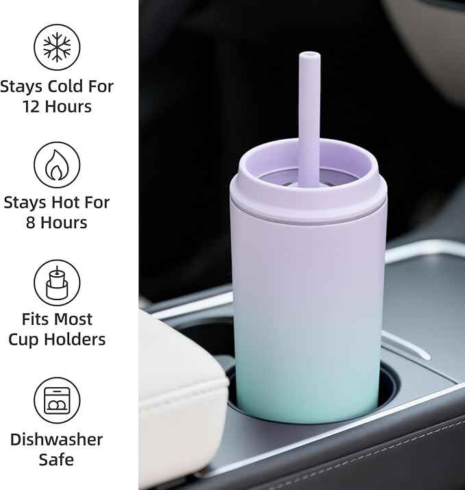 BJPKPK Insulated Tumbler with Lid and Straw,20 oz Stainless Steel Travel Coffee Mug,Spill Proof Thermal Cup,Keep Drinks Cold and Hot,Lavender Green