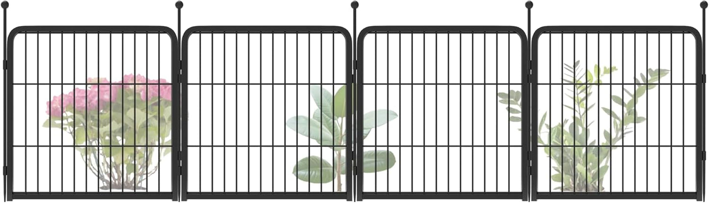 FXW Garden Fence 24in(H) x 7.4ft(L), 4 Panels Decorative Dog Fence Outdoor for The Yard – Heavy Duty Metal Animal Barrier for Dog and Rabbit, Easy Setup, Black