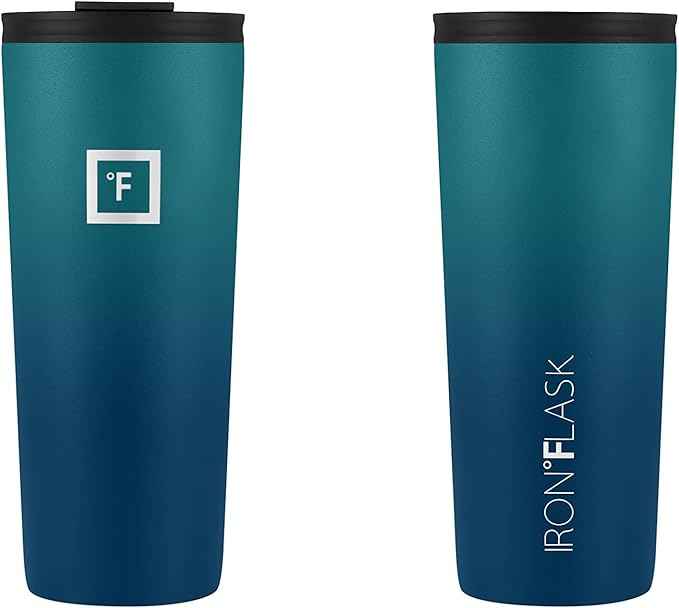 IRON °FLASK Classic Tumbler - Vacuum Insulated Stainless Steel Water Bottle, Double Walled, Drinking Cup, Insulated Travel Mug (Dark Night, 24 oz Solid Lid)