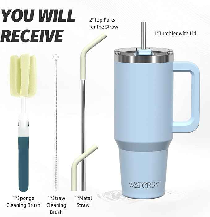 40 oz Tumbler with Handle,Tumbler with Lid and Straw,Double Wall Insulated Cup Stainless Steel Travel Mug(Cold for 34 Hours),Water Bottle for Iced Tea,Coffee,Cold Beverages(Blue)