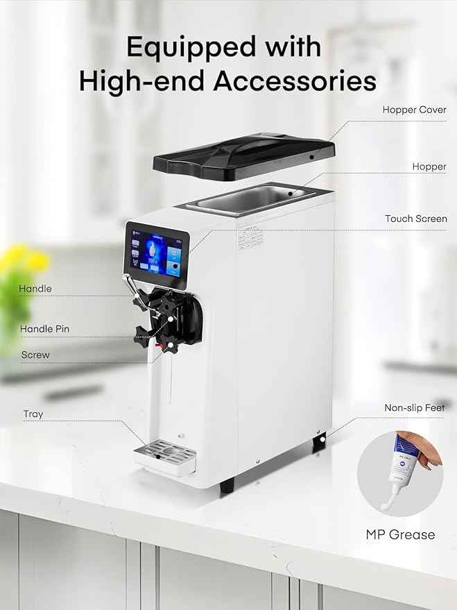 Commercial Ice Cream Machine, 2.6-5.3 Gal/h Soft Serve Ice Cream Machine with 4L Hopper & 1.6L Cylinder, Pre-Cooling & Auto Clean, Touch LCD for Snack Restaurants Bars (white, 4L)