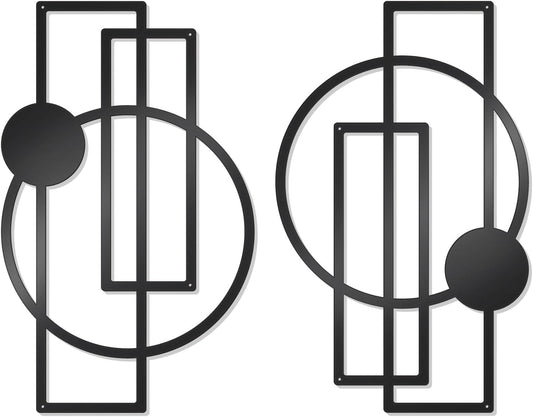 OYEFLY 2 Pcs Metal Abstract Wall Art,Modern Geometric Decor (Black, style 1)