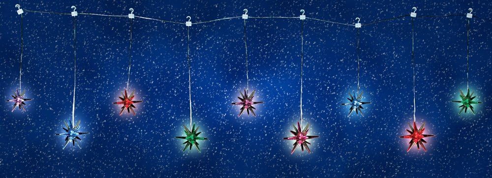 Multi-Color Changing Starburst Christmas Lights – 48" LED Light Strand with 9 Acrylic Starbursts – Color Changing Holiday String Lights for Indoor Outdoor Christmas Decor, Tree, Mantel, Window