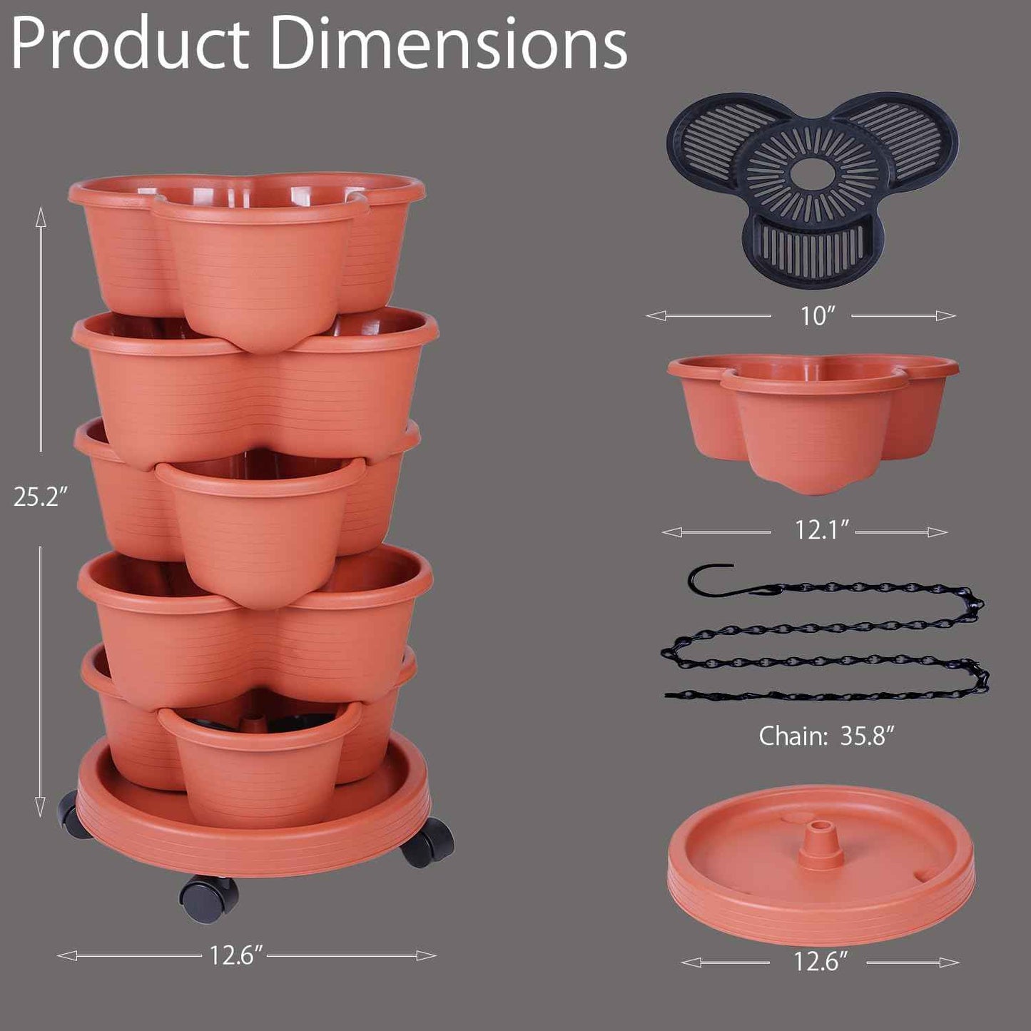 5-Tier Vertical Garden Tower Stackable Planter for Strawberries, Flowers, Vegetables & Herbs(Indoor & Outdoor)