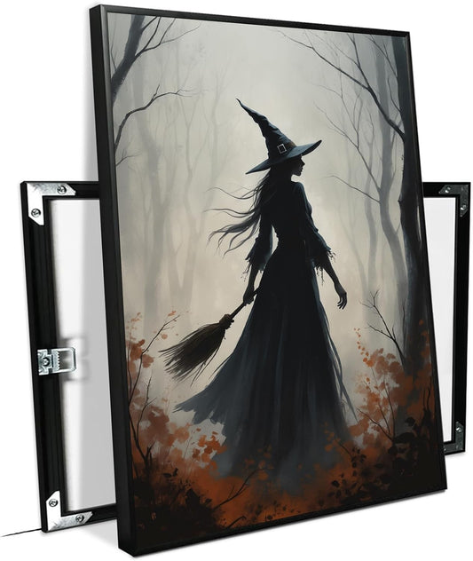 JFHCQJPK Vintage forest witch silhouette poster Halloween mural poster decoration mural art magic suitable for home living room bedroom24x36in Metal blackFramed