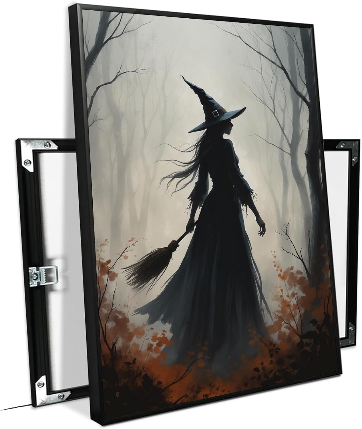 JFHCQJPK Vintage forest witch silhouette poster Halloween mural poster decoration mural art magic suitable for home living room bedroom16x24in Metal blackFramed