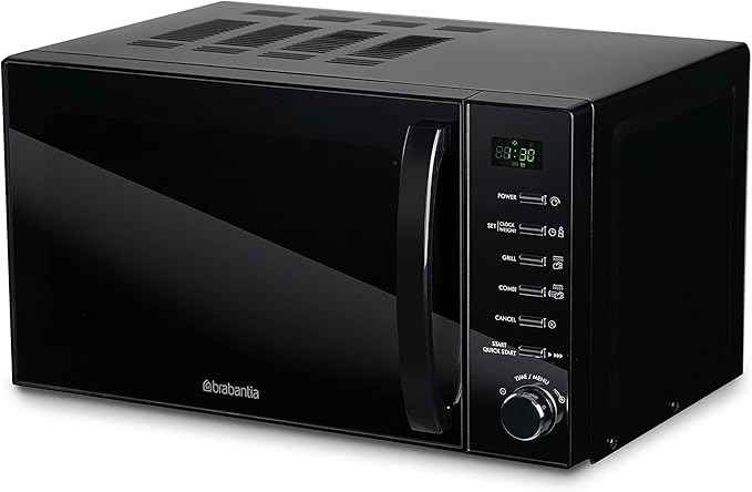 BBEK1145DG Brabantia Microwave with Grill Function, 20 Liters, Free Standing, 13 Automatic Programs, 6 Power Levels, Digital Timer, Large Capacity, 700 W, Black, BBEK1145DG