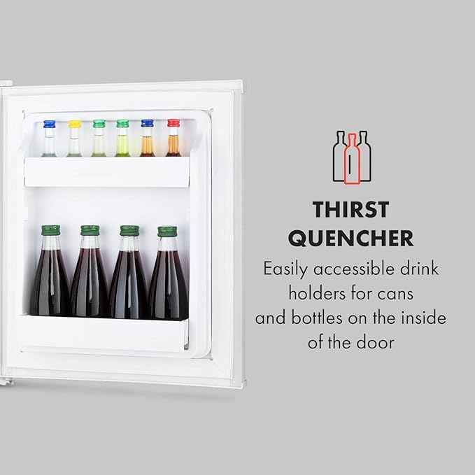 Aoboco Klarstein Happy Hour - Minibar, Mini-Kühlschrank, Getränkekühlschrank, Kompression, Kühltemperatur: 5-15 °C, lautlos: 0 dB, LED-Licht, 25 Liter weiß