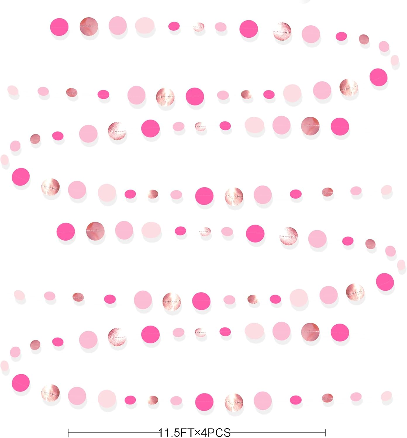 Hot Pink Rose Gold Party Decorations Circle Dots Garland Hanging Polka Dot Streamer for Girls Birthday Bachelorette Baby Shower Wedding Bridal Shower Anniversary Hen Party Supplies
