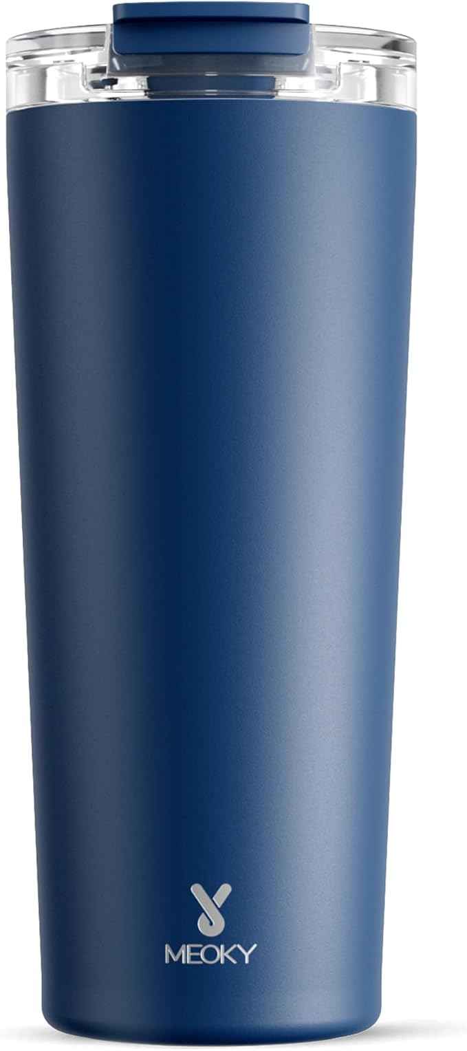 Meoky 24 oz Travel Coffee Mug with Leak-proof Lid, Stainless Steel Insulated Coffee Tumbler, Keeps Hot for 8 Hours or Cold for 24 Hours, Fits in Car Cup Holder (Sea)