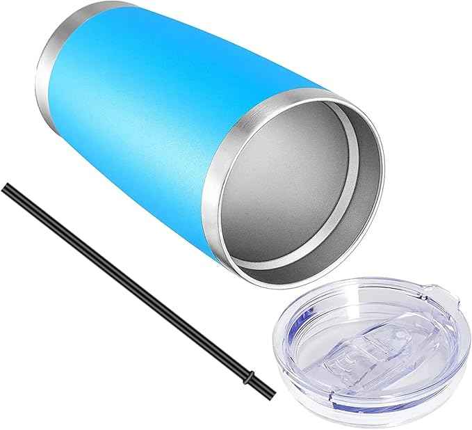 VEGOND 20oz Tumbler with Lid and Straw Stainless Steel Tumbler Cup Bulk Vacuum Insulated Double Wall Travel Coffee Mug Powder Coated Coffee Cup, Sky Blue, 12 Pack