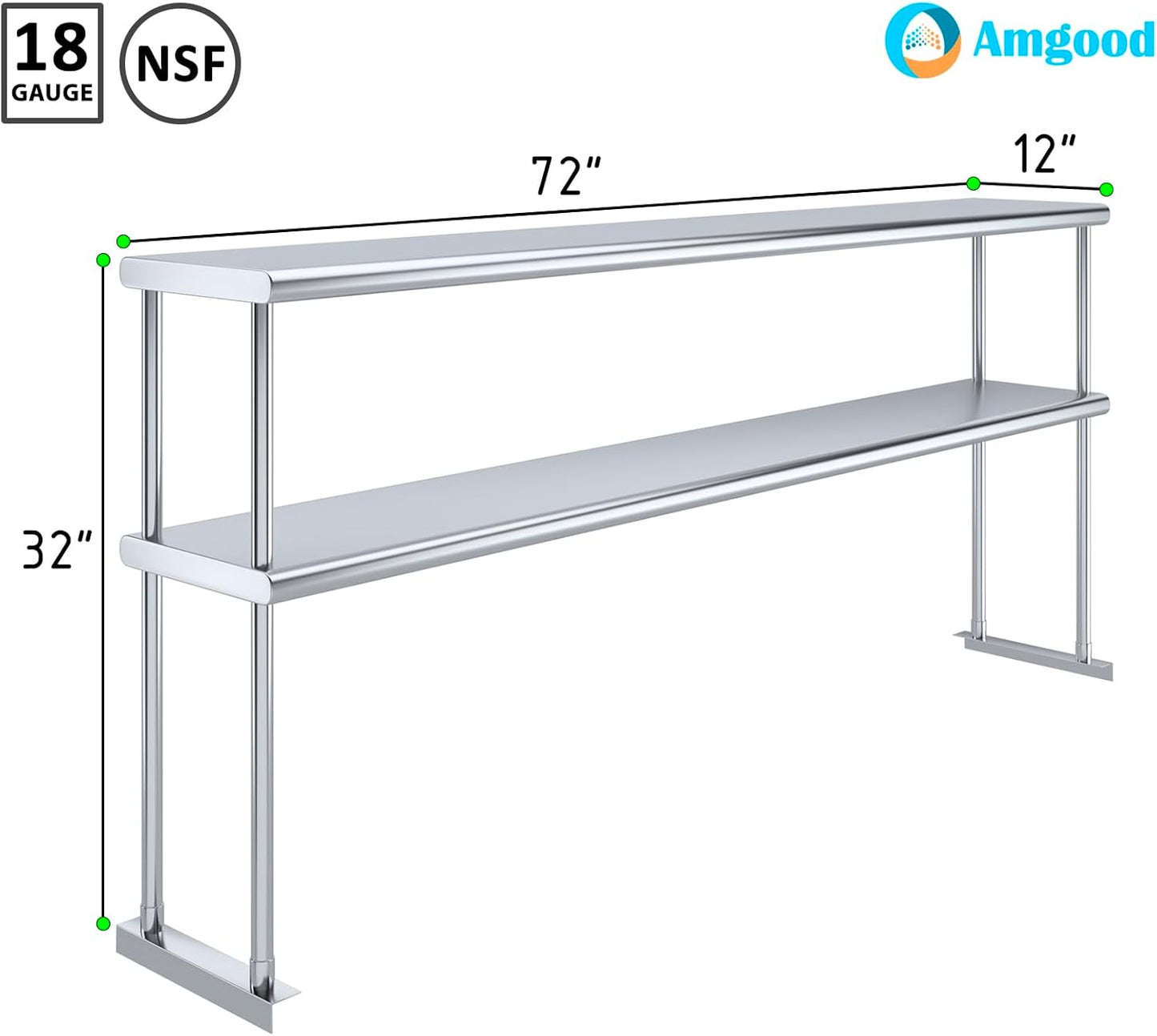 AmGood Double OverShelf Stainless Steel NSF - Many (72" Long x 12" Deep) - Lumora Casa