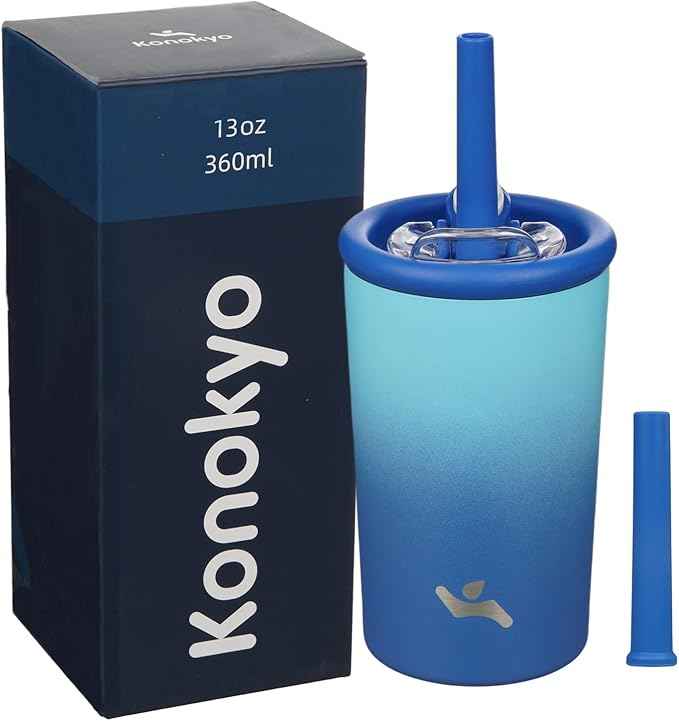 Konokyo 13oz Insulated Tumbler with Lid and Straw, Reusable Iced Coffee Cup with Lid, Travel Coffee Mug, BPA-Free, Leak-Proof and Durable, Sky