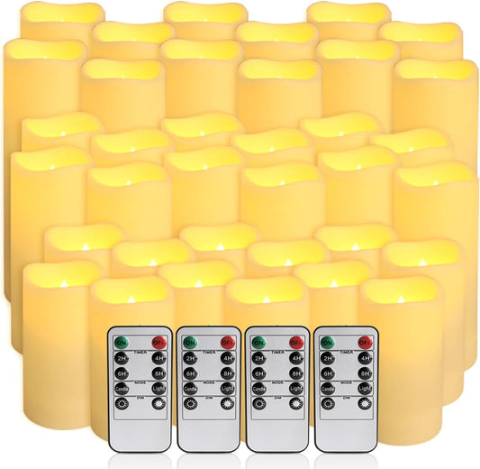 36-Pack Flickering Flameless Candles with Remote Control - LED Fake Candle Perfect for Wedding,Outdoor,Table,Halloween,Christmas Decor - Create a Magical Ambiance Effortlessly(Three Sizes)