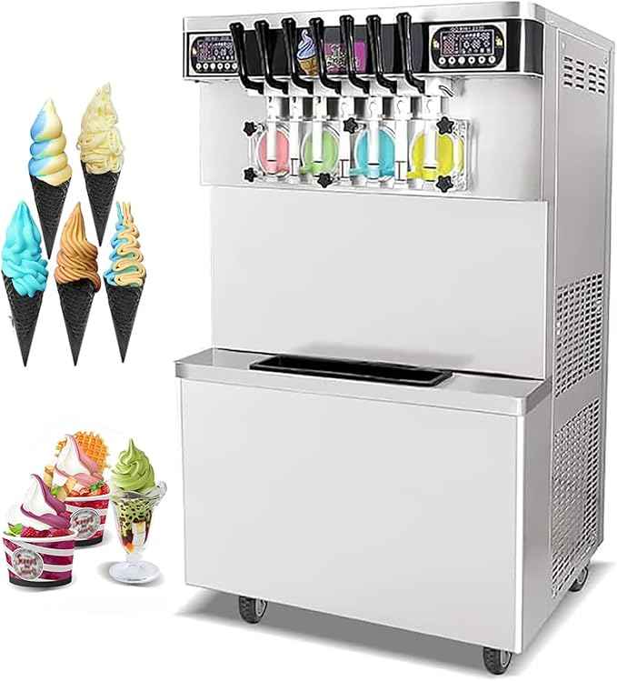 Kolice Commercial Heavy Duty ETL 7 Flavors Soft Serve Ice Cream Machine, 4+3 Mixed Frozen Yogurt Ice Cream Maker-Upper Tanks Refrigerated, Auto Counting | 110V 3800W