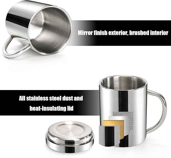 Yesland 2 Pack 13.5 oz (400ml) Stainless Steel Double-Walled Metal Mugs - Perfect Size for Coffee & Tea, Insulated Cup with Lid and Handle, Thermal Camping Mugs for Hot and Cold Drinks