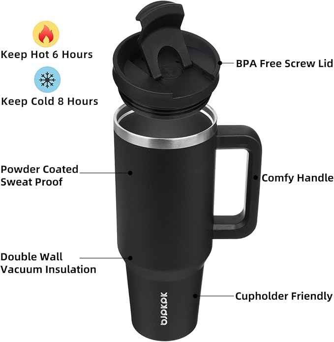 BJPKPK 40 oz Tumbler With Handle Insulated Tumblers With Lid And Straw Stainless Steel Thermal Cup,Black