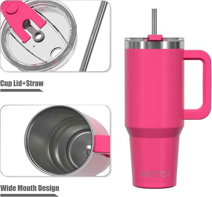 20 oz Tumbler with Handle,Tumbler with Lid and Straw,Double Wall Insulated Cup Stainless Steel Travel Mug(Cold for 34 Hours),Water Bottle for Iced Tea,Coffee,Cold Beverages(Gloss Pink)