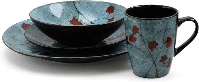 Elama Floral Accents 16 Piece Dinnerware Set in Blue