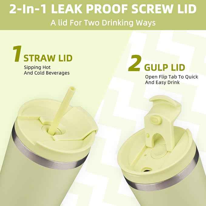 BJPKPK 22oz Insulated Tumbler With lid And Straw Stainless Steel Tumblers Travel Coffee Mug Reusable Thermal Cup,Macaron Green