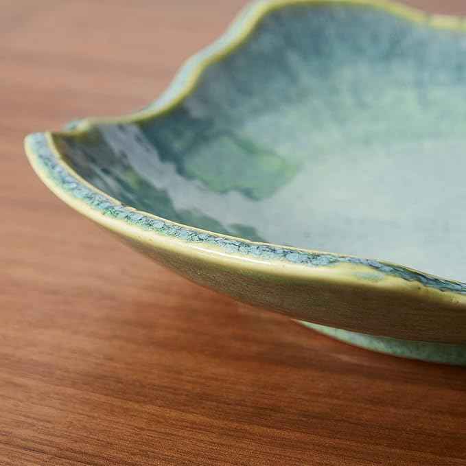 Large Ceramic Decorative Bowl, 12" Green Reactive Glaze Centerpiece Bowl, Modern Coffee Table Decor, Entryway Catchall Key Bowl, Decorative Fruit Bowl for Dining Table Living Room (12'')
