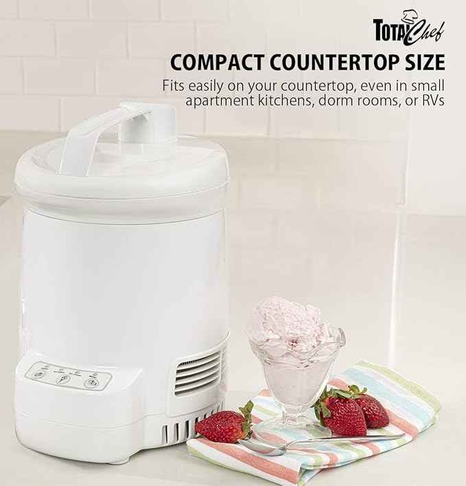 Total Chef Ice Cream Factory Automatic Electric Ice Cream Maker, 1.3 qt (1.2L), White, Make Easy Homemade Frozen Yogurt, Sorbet, Gelato with Fresh Ingredients, No Salt or Pre-Freezing Needed,TCIF06-A
