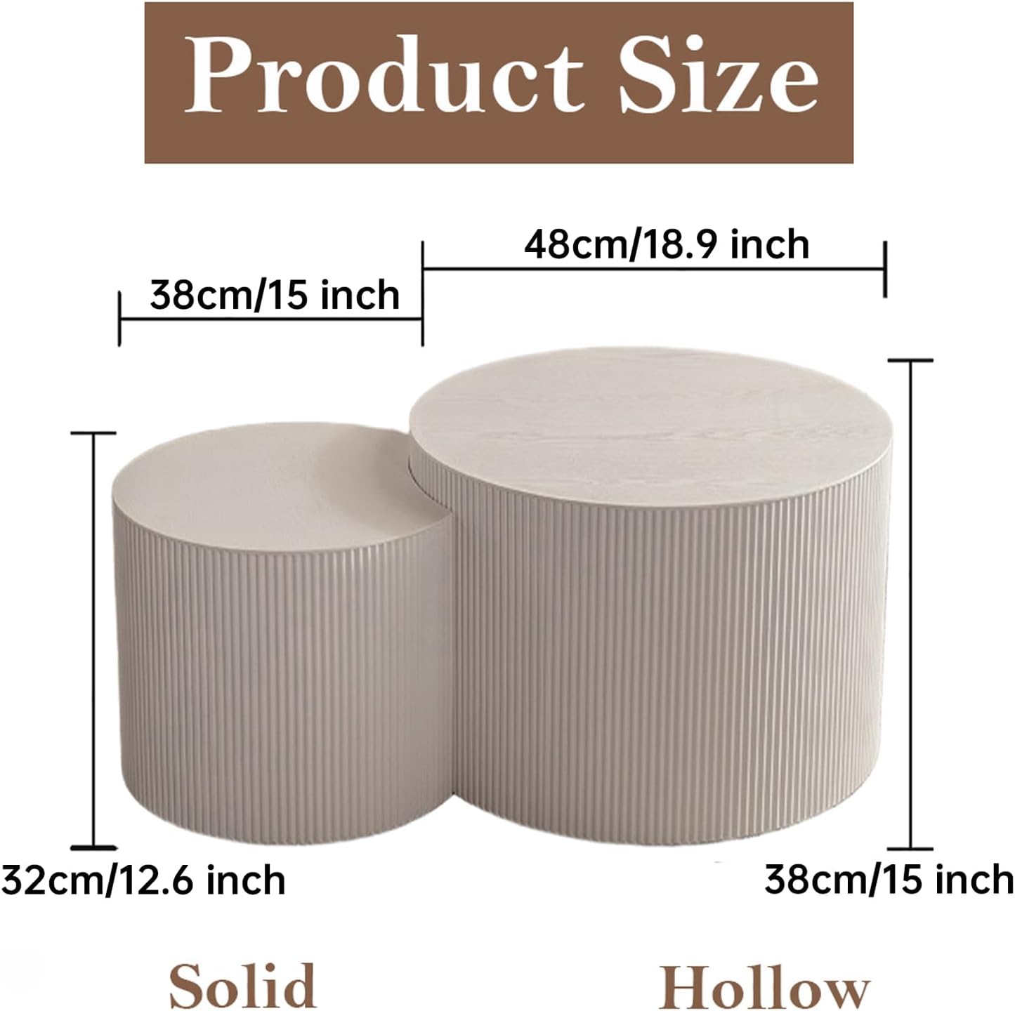 Round Nesting Coffee Table White Round Fluted Coffee Table Set of 2 for Living Room Small Circle Drum Coffee Tables Crescent End Table (White A 18in)