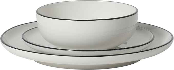 Gibson Home Havenstone 12-Piece Porcelain Dinnerware Set – Dinner Plates, Salad Plates & Bowls, Classic White With Black Rim Everyday Dish Set for Home, Kitchen, Microwave & Dishwasher Safe